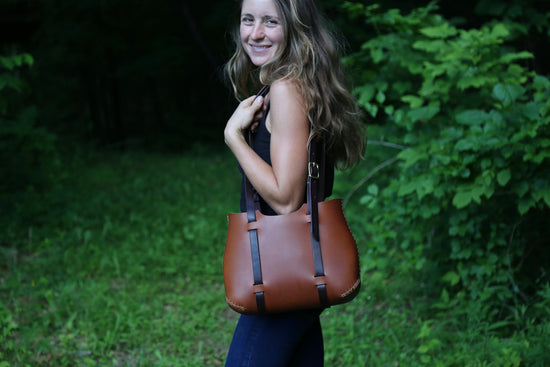 Load image into Gallery viewer, The Forest Tote in Ochre cordoban water buffalo

