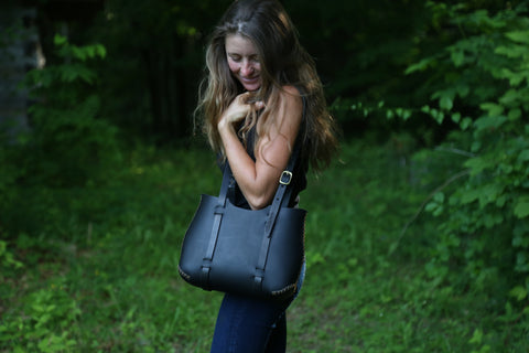 The Forest Tote in Black cordoban water buffalo