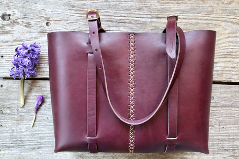 One-of-a-kind Eggplant Bridle Leather Weekday Tote