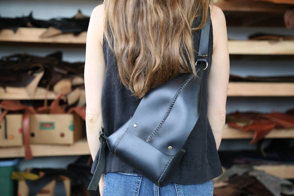 One-shoulder Mini Backpack in Black Horween Chromexcel